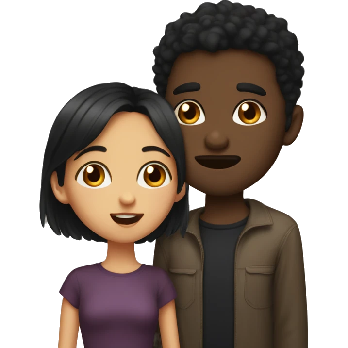 A dark-haired girl with multicolored eyes and a dark-haired man with brown eyes , and they kiss emoji