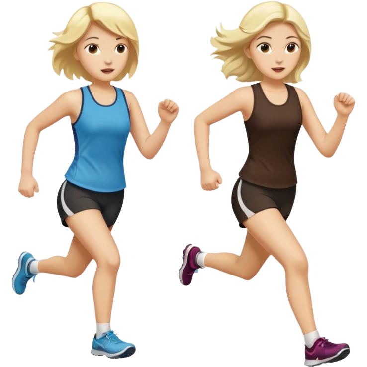 2 white women running holding hands one blonde one dark haired same direction emoji