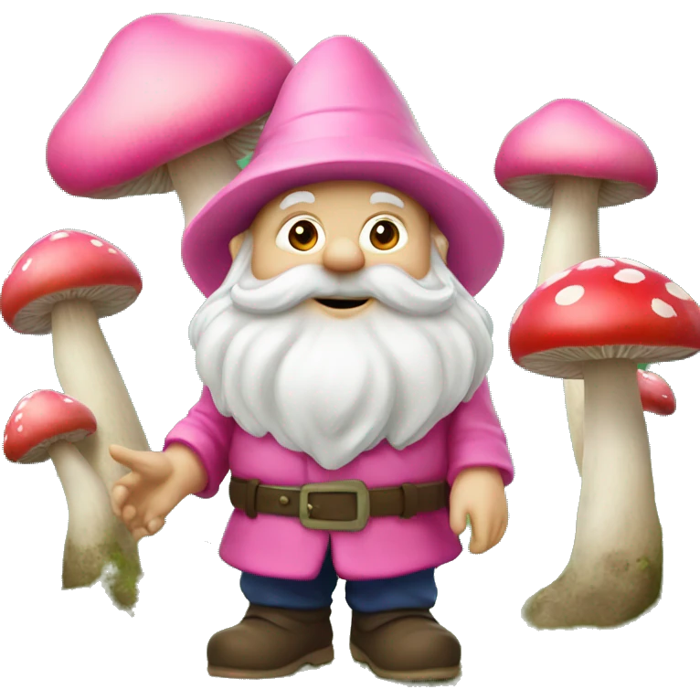 Pink garden gnome with mushrooms emoji