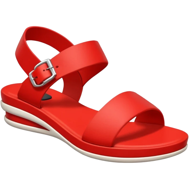 A 3D cartoon RED open-toe sandal with ankle straps and smooth curved sole, isolated plain background, Memoji-style rendering. emoji