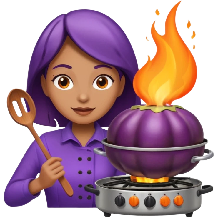 Seductively cooking an eggplant. It is getting hot in here. 🔥  emoji