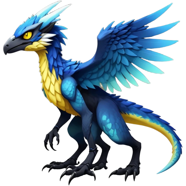  Cool Edgy blue-yellow-black-gradient ethereal badass Raptor-Fionbri-Sergal-Vernid-Trico-animal-creature full body  emoji