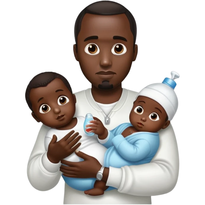 P diddy holding a baby with baby oil in his hand emoji