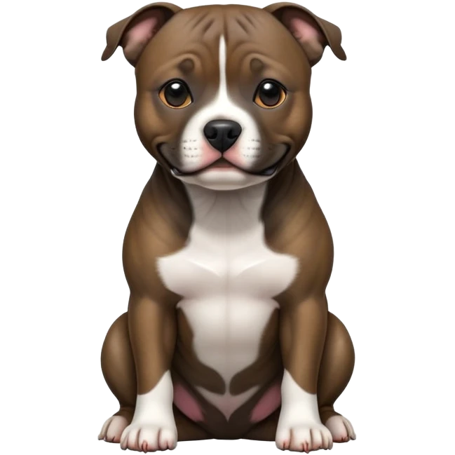 cinematic-[Staffordshire bull terrier]-realistic-full-body-sitting-emoji,-tail-resting-loosely-beside-its-paws,-head-tilted-dramatically, -sleek-[dark solid brindle]-fur,-simplified-yet-realistic-focused-features,-highly-detailed,-glowing-with-an-almost-sarcastic-glow emoji