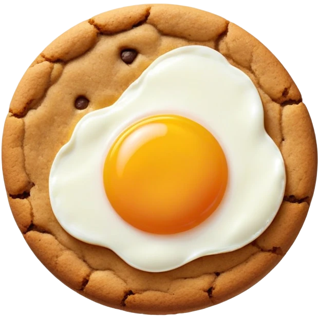 brown plain cookie with sunny side up egg on top emoji