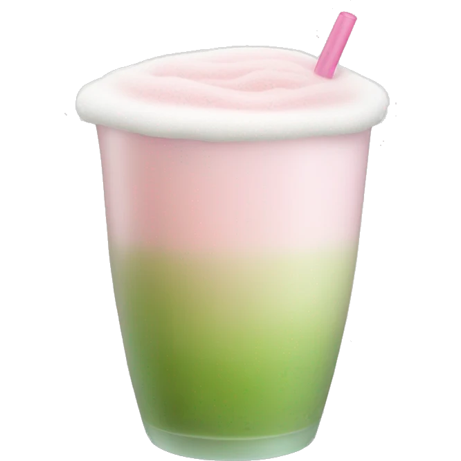 Clear long cup, no handle, with light pink drink, matcha foam on top emoji