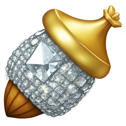 a sparkling diamond acorn, with stem of gold emoji