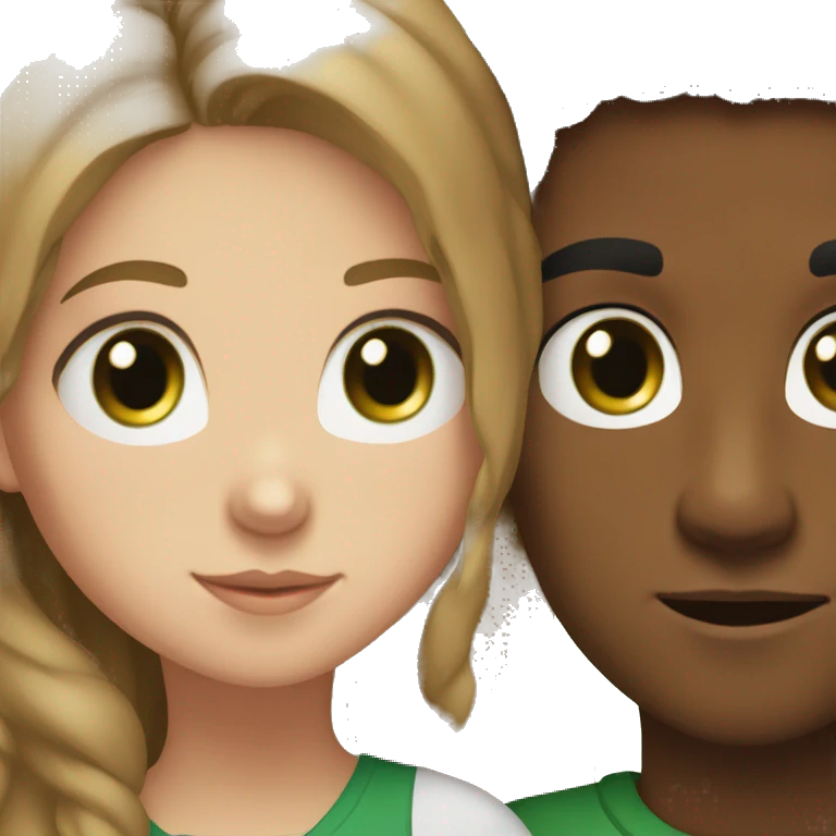 a brown boy with dark hair with a white girl with light brown hair and green eyes emoji