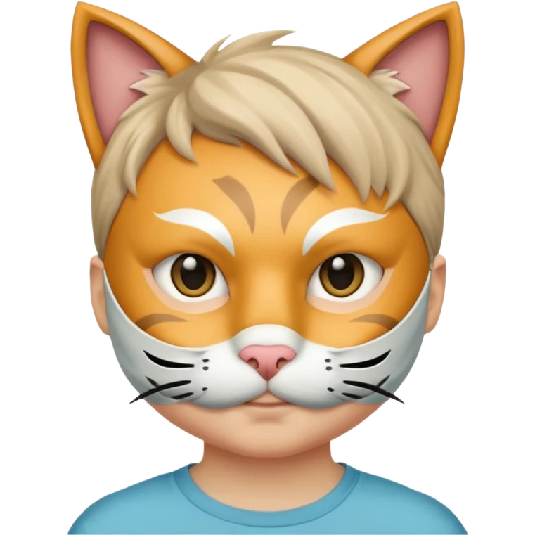 boy wearing cat theme half mask emoji