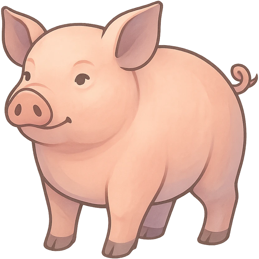 Edit the image to depict a pig as the symbol of the year in Feng Shui, in a Chinese Eastern style. Use thin, clean contours and soft rounded shapes. Apply a pastel palette with colors #98B5BC, #B5B3C1, #C9A3C9, #E4C0CA, #F7DCD1, #F7C0AA. Include detailed shadows and highlights with soft lighting. Keep the silhouette and appearance as in the reference. Make it less cute and without decorative elements. Transparent background. emoji