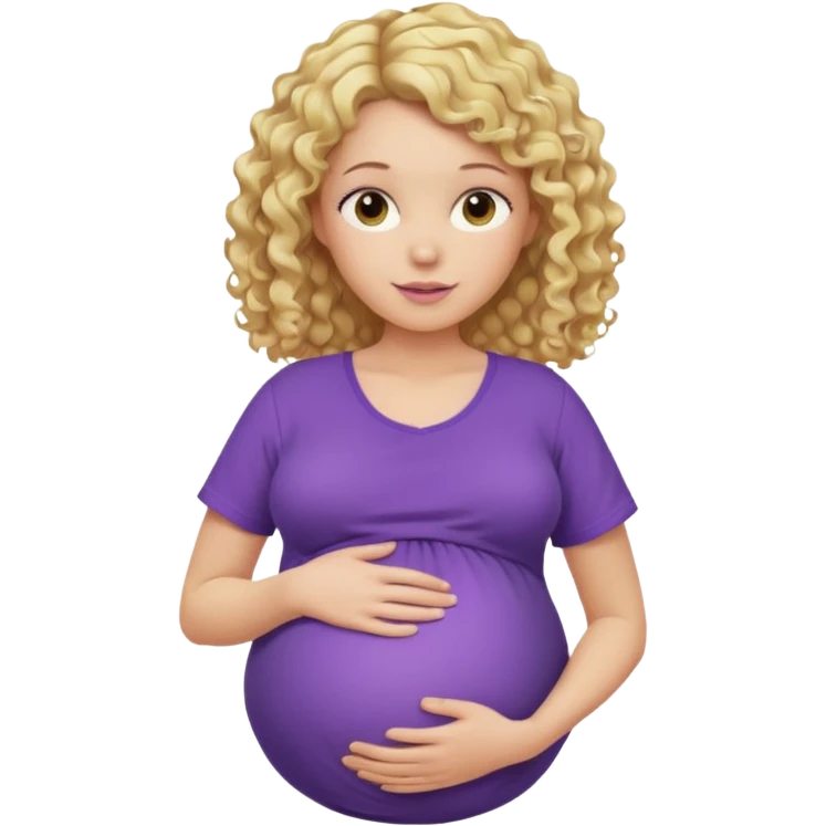 pregnant woman, blond curly hair, purple shirt, head, neck and abdomen only emoji