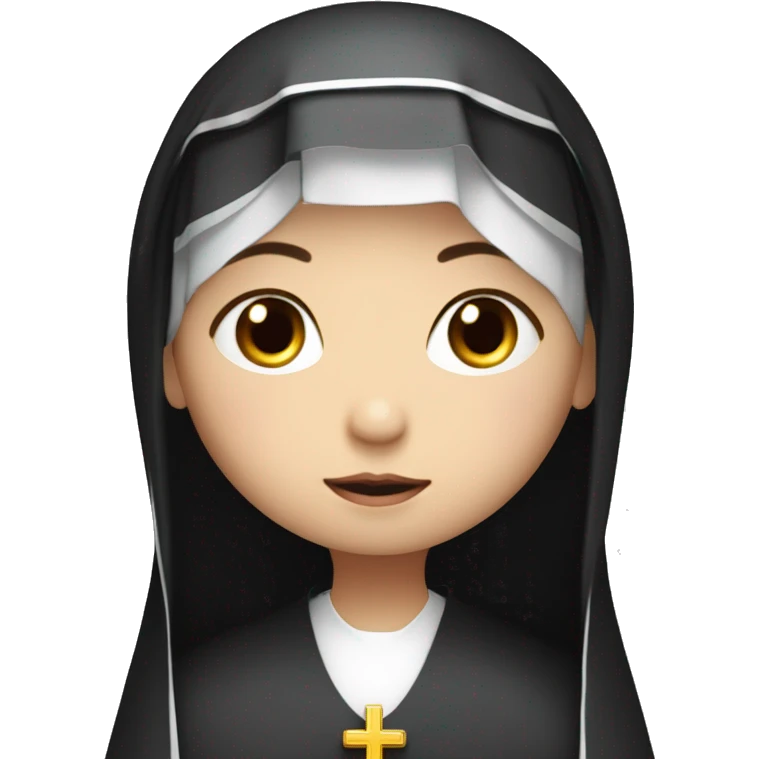 beautiful innocent nun white skin long black hair praying with a halo above her head emoji