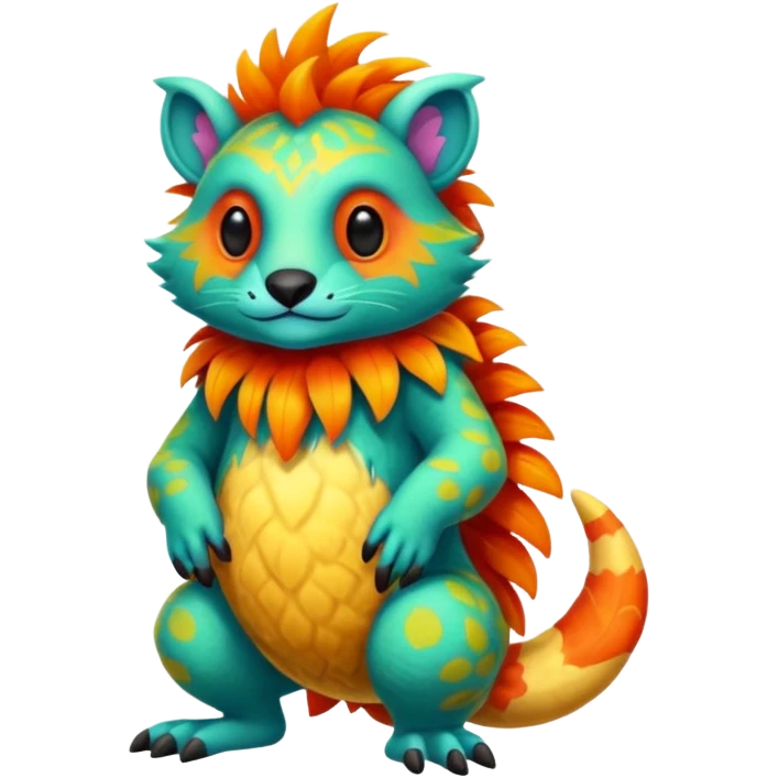 Cozy furry warm lush tropical colorful edgy exotic Fakémon-Pokémon-Vernid-creature (full body) emoji