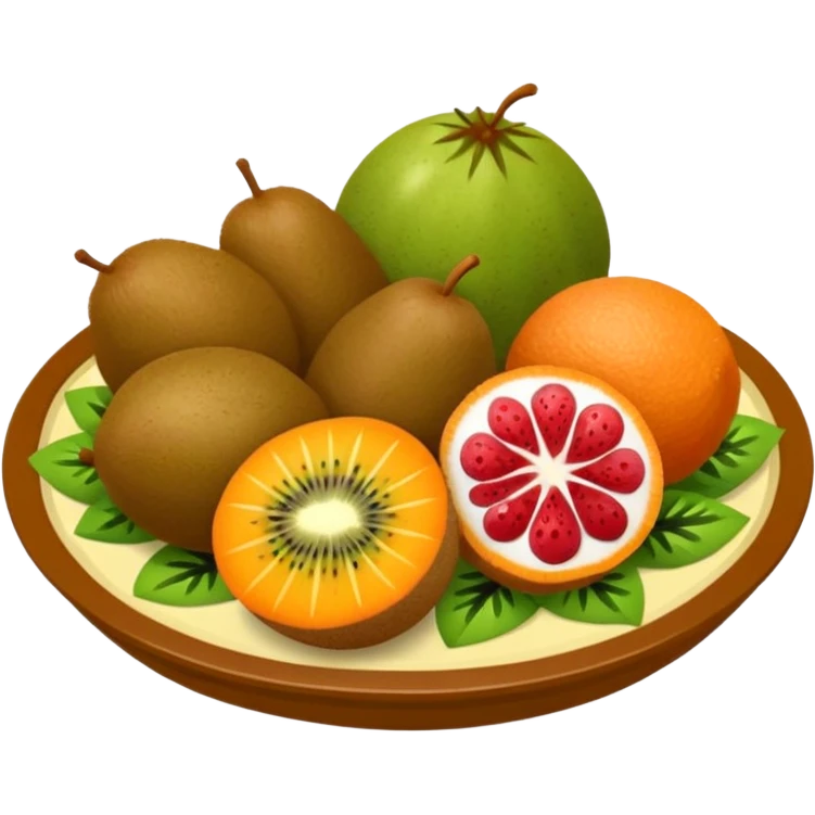 Crie uma bandeja de frutas e salgados coxinha e pão e lasanha sucos drink emoji