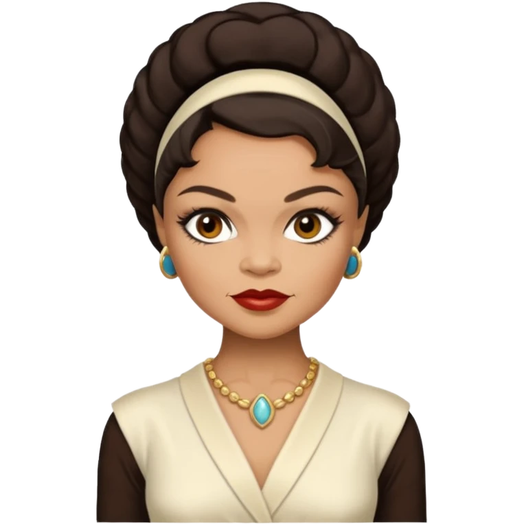 Eartha Kitt with dark brown hair, ivory outfit emoji