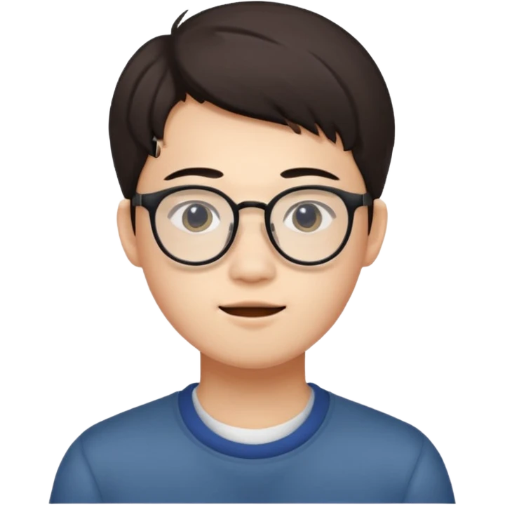 young 23 years old, chinese white man wearing glasses with small mouth emoji