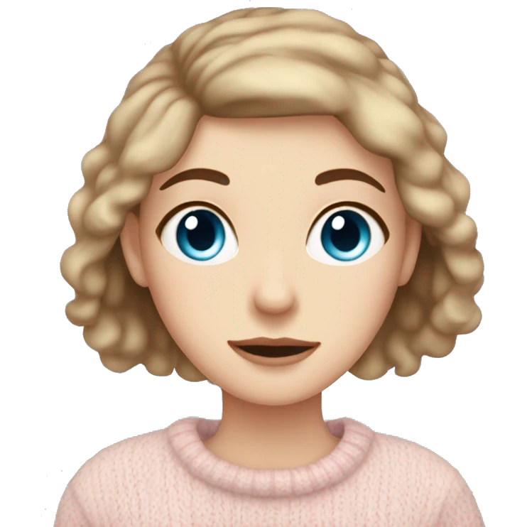 Pretty blue eyed white girl with brown hair with light pink sweater reading cozy emoji