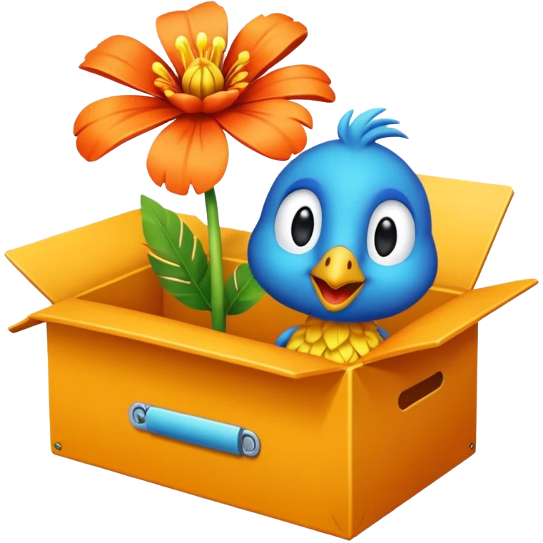 bitte ein bild von einem eistee mit papageiblumengeschmack aber mit so einer box und draußen eine papageiblume emoji