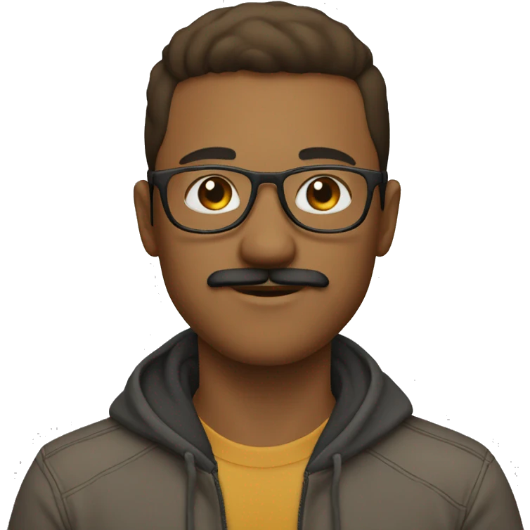 young man with moustache, light brown air and glasses emoji