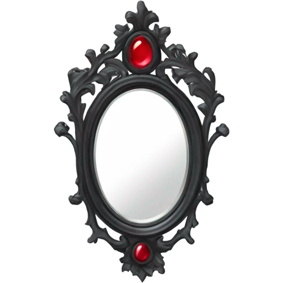 "A Victorian-era Gothic mirror with a black frame, gray-tinted glass, and a red ruby accent."
 emoji
