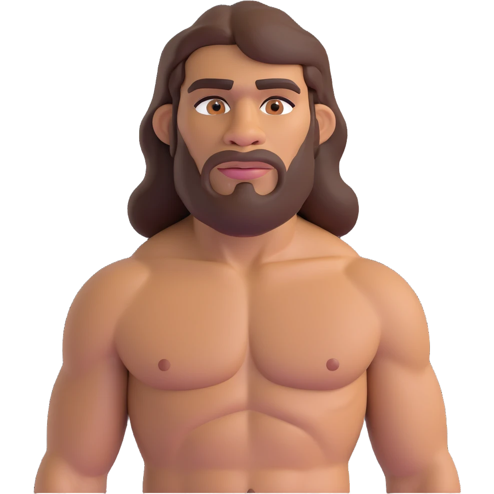 caveman with a long jawline, butt chin, brown hair, slight unibrow, brown eyes, and tan skin emoji