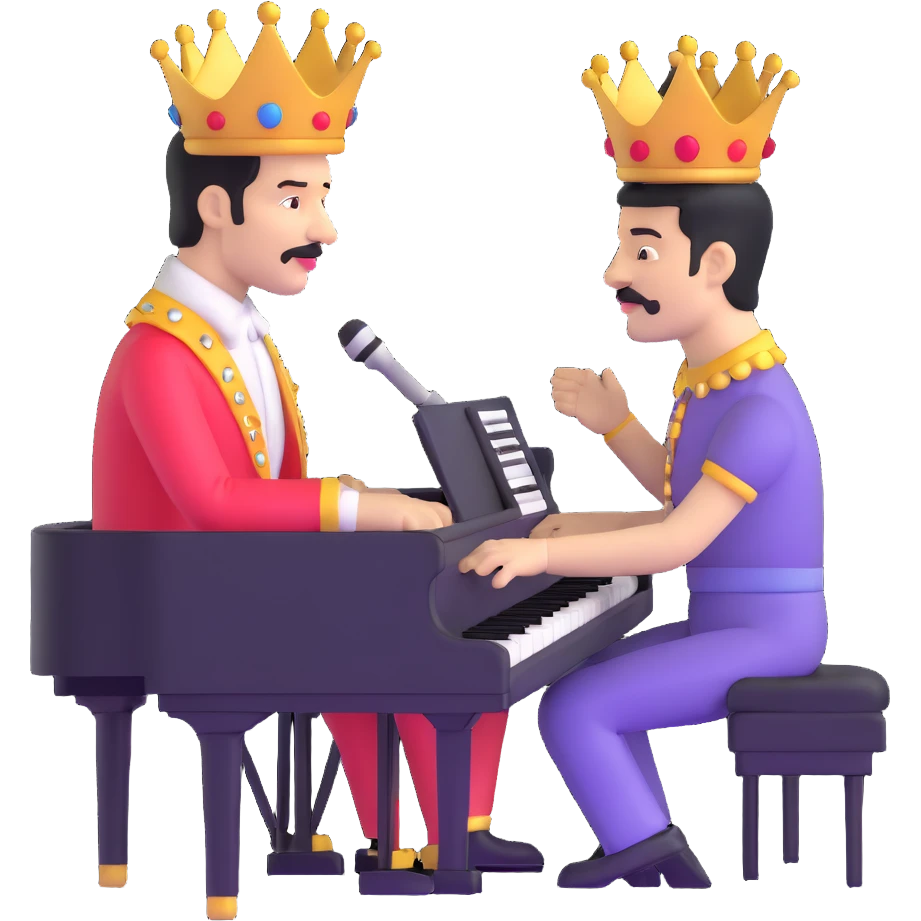 Freddie Mercury wearing crown playing piano emoji
