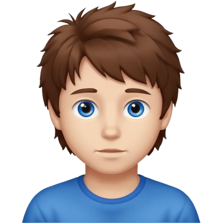 Fluffy brown hair whit blue eyes boy emoji