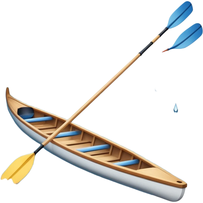 An icon showing a close-up of crossed oars, a sleek racing shell, and rippling water, symbolizing rowing. The design includes droplets in motion and a streamlined boat tip cutting through waves. Transparent background emphasizes strength, precision, and the spirit of competitive rowing emoji