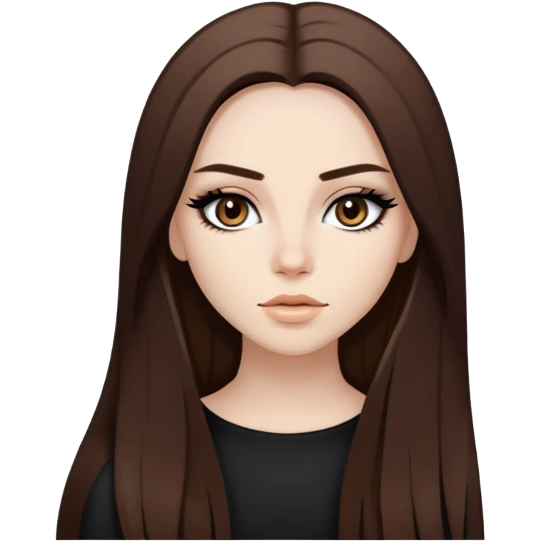 pretty baddie, brown straight hair, pale skin, long hair, dark brown eyes, bold black eyeliner emoji