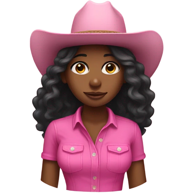 Black girl with long hair wearing a pink cowboy hat emoji