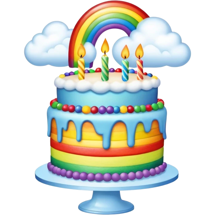 rainbow birthday cake with clouds landscape  emoji