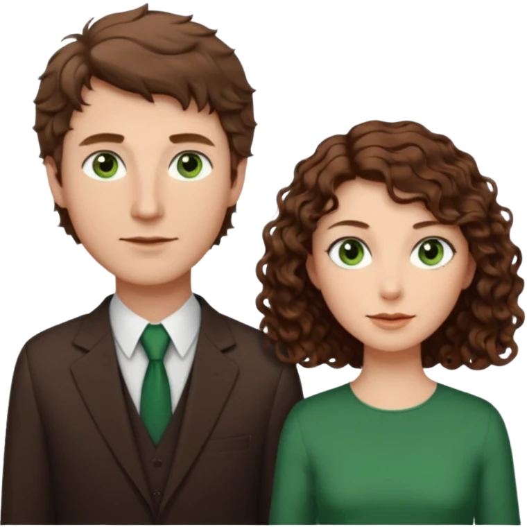 White Man in the middle with brown hair and green eyes, women next to him with short brown hair with slight waves, taller women on right side with shoulder length curly hair and brown eyes emoji