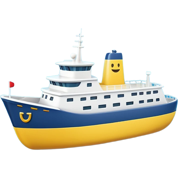 A 3D emoji of a ship in Apple style, glossy and smooth surface, bright clean colors with subtle shading, simple and minimal details, no face or expressions, floating on calm ocean, soft shadows, high-quality render, isolated on white background.


 emoji