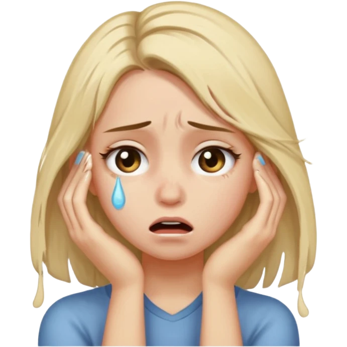 A girl ripping out her hair and pulling on it so hard with tears in her eyes emoji