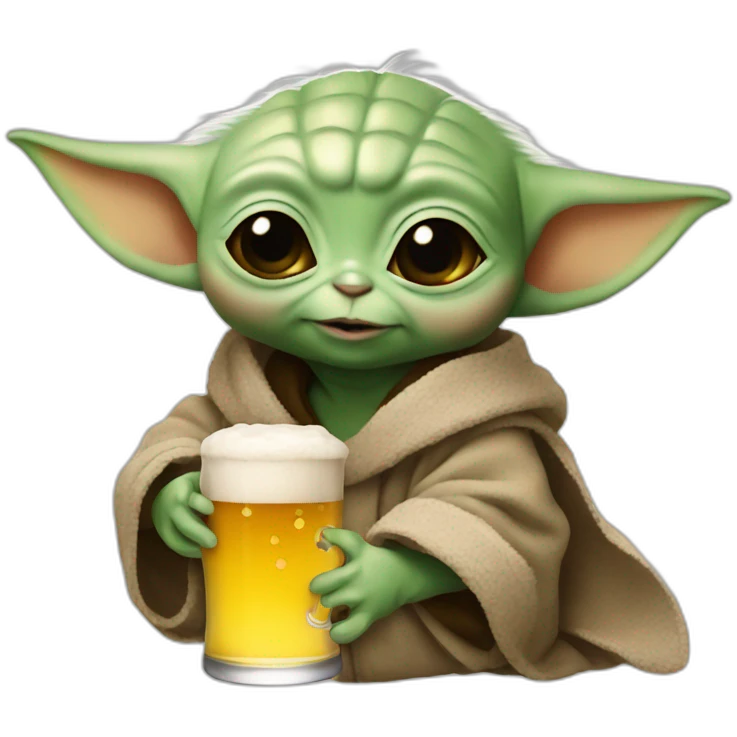Baby yoda with a beer emoji