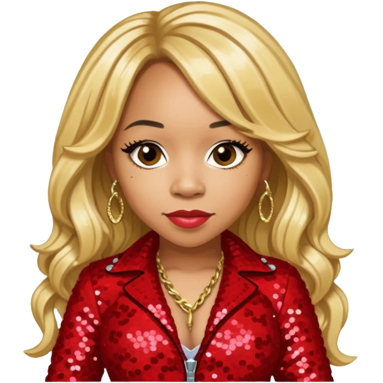 Tameka Tiny Harris from Xscape with long blonde hair, red sequin outfit emoji