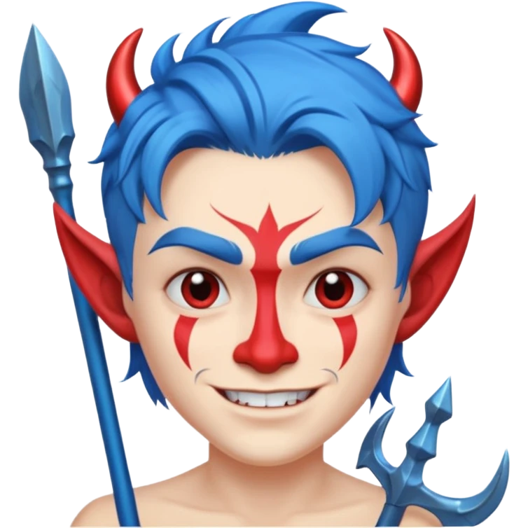 Blue-haired devil with trident, smirking emoji