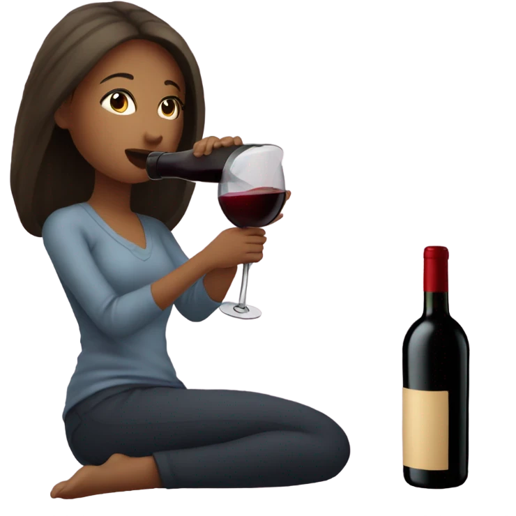 Girl drinking red wine directly at the bottle  emoji