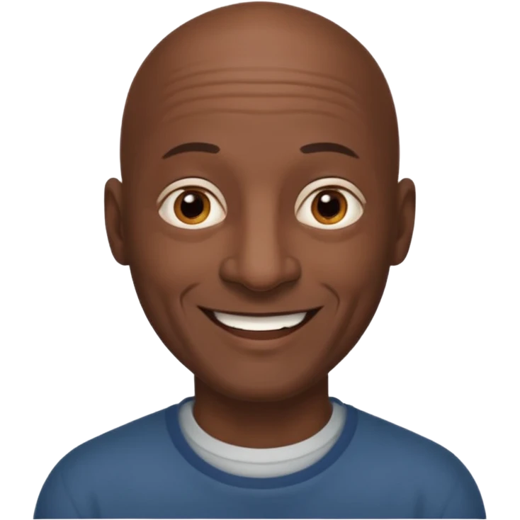Black bald older man no facial hair brown eyes kind smile wide nose emoji