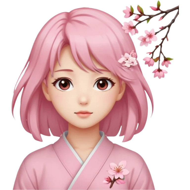 A Gorgeous Beautiful Anime Lady Sakura Cherry Blossom and Pretty Hair, pastelcore aesthetic  emoji
