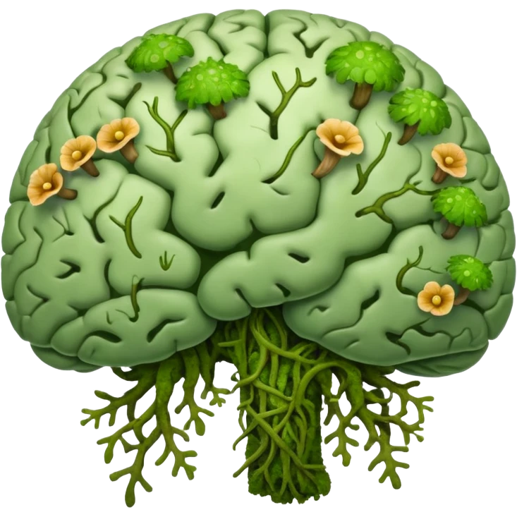 brain with moss and green fungi, vines taking over emoji