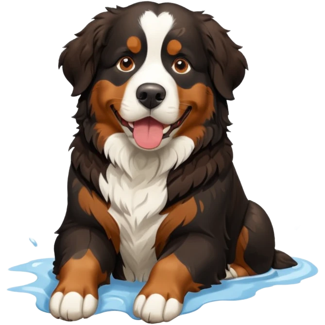 Generate a Bernese Mountain Dog that is just taking care of physiological needs emoji