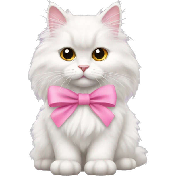 White angora cat with pink bow around neck emoji