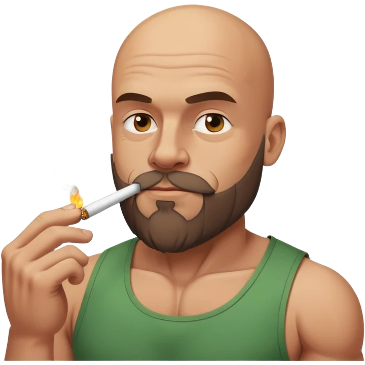 Muscular bald dad with a beard smoking weed emoji