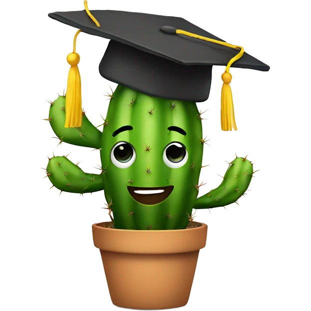 A cactus with a smiling face and a graduation hat  emoji