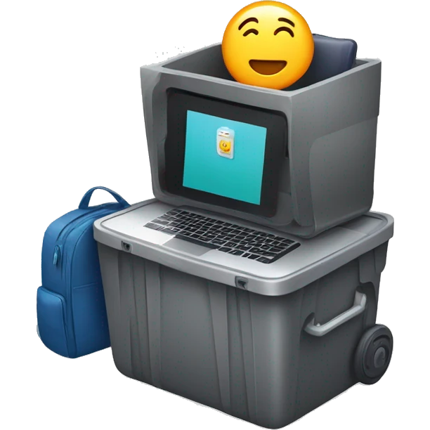 laptop, backpack, and phone in an airport security bin emoji