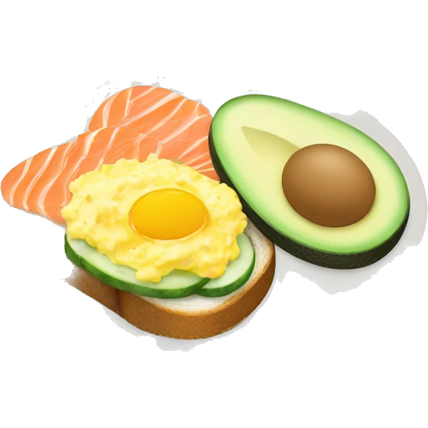 Fancy toast with avocado and scrambled eggs and cucumber and smoked salmon  emoji