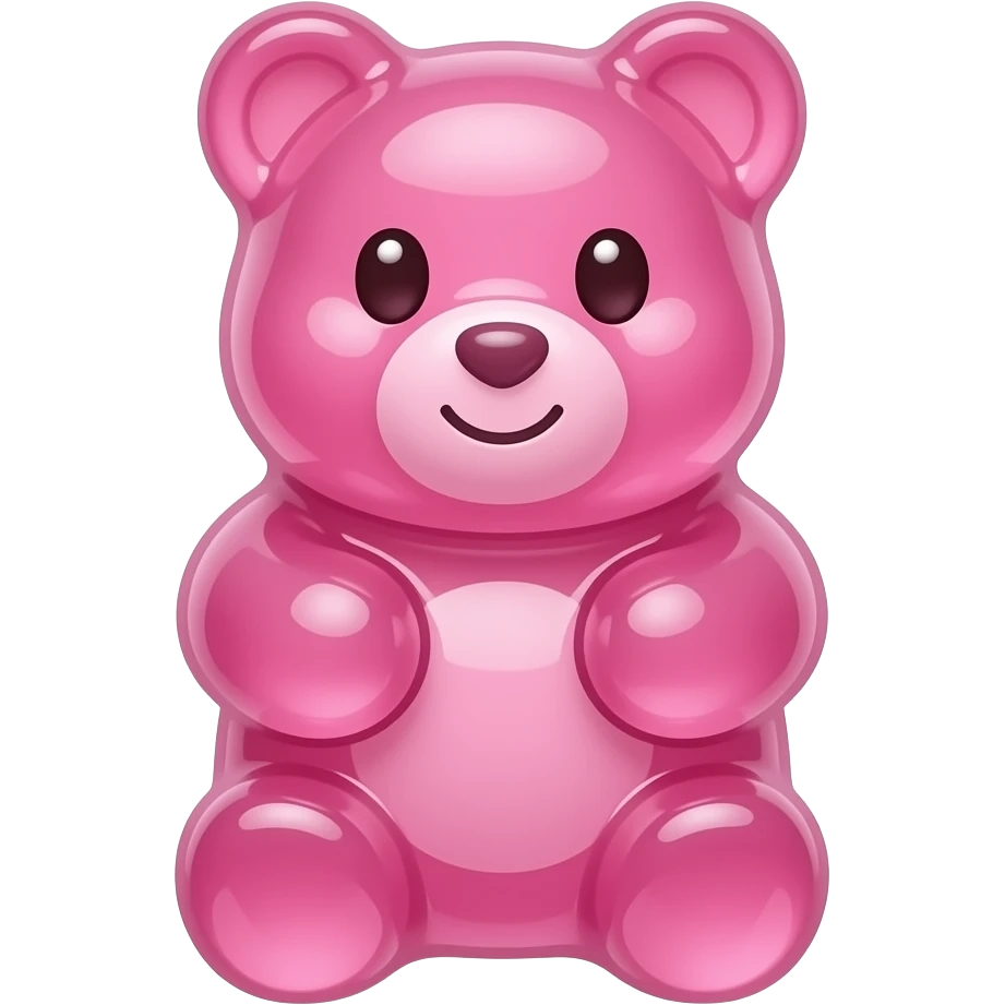 cute pink gummy bear emoji, transparent jelly texture, glossy shine, kawaii icon style emoji