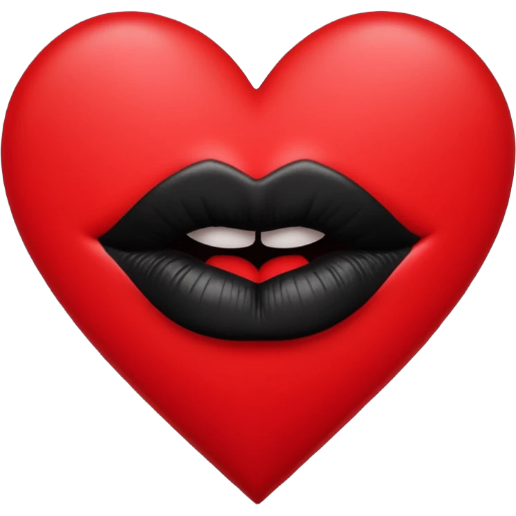 A solid red gradient heart, with three black lipstick kiss marks of different angles printed on it, retro matte texture, high contrast, clean edges, sticker style, romantic and sexy vibe, minimalist 2D illustration, no background
 emoji