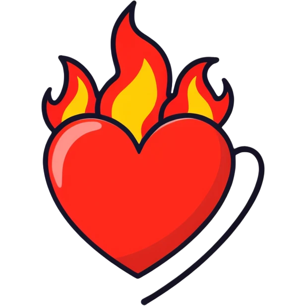 red heart with flames coming off of it all over emoji